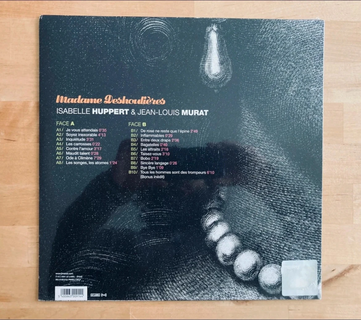 Disco de vinil 33T Jean-Louis Murat/Isabelle Hupert Mme Deshoulières. – photo 2